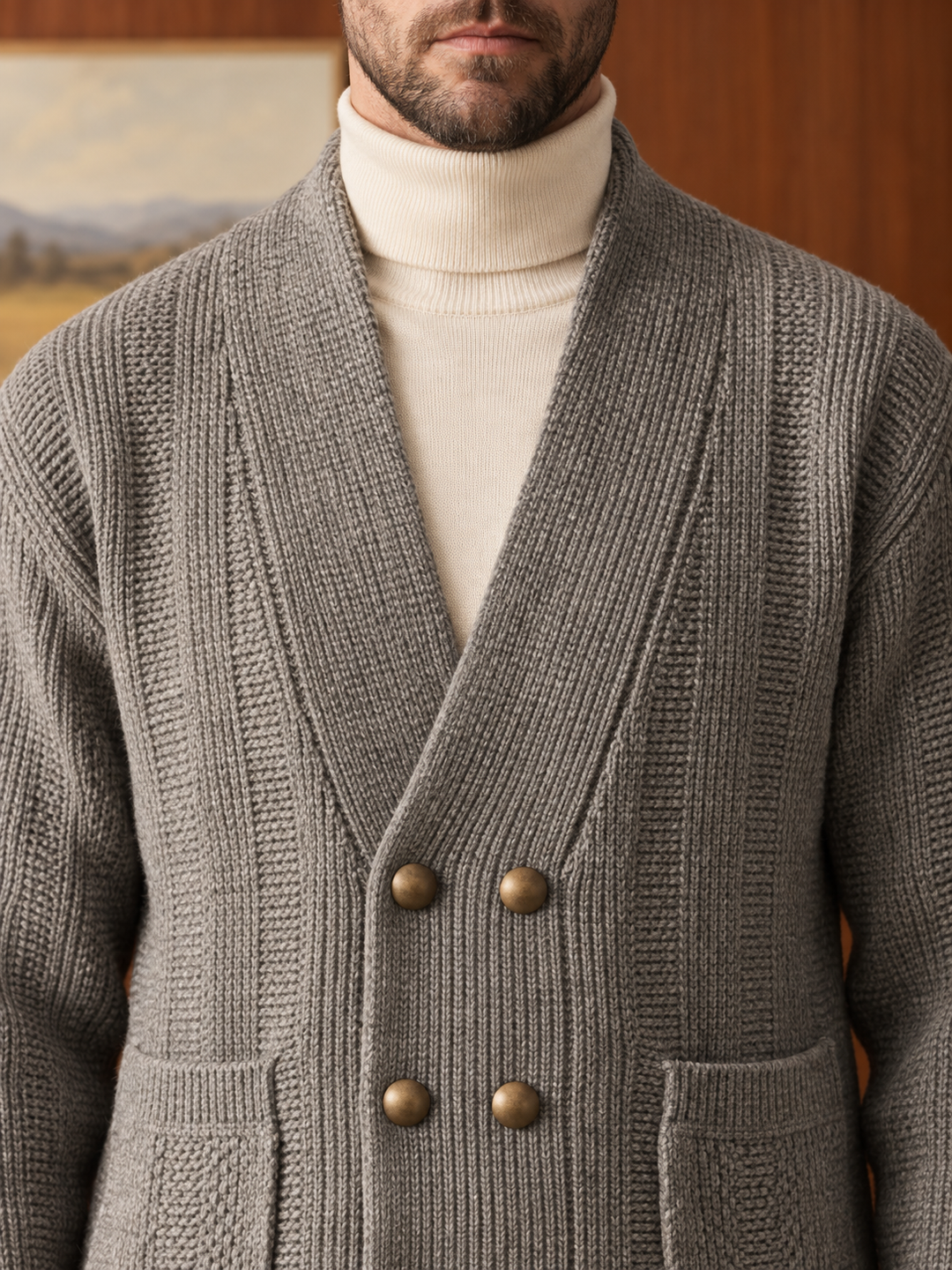 Cardigan da uomo con collo a scialle incrociato
