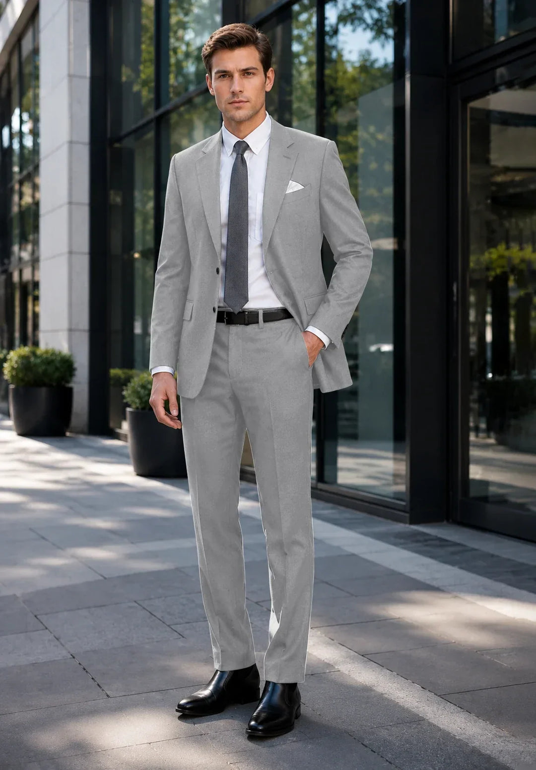 Klassischer Business-Zweiteiler für Herren mit Reverskragen und Hose mit niedrigem Bund