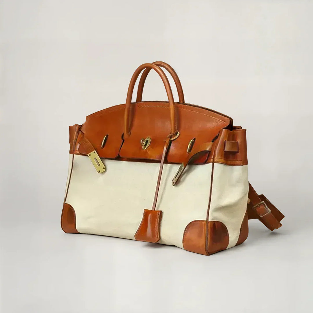 Sac de Voyage – Cuir Pleine Fleur & Toile Résistante aux Éclaboussures