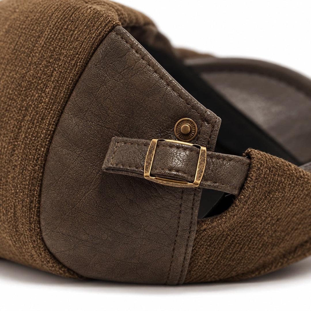 Flache Herren-Cap aus Wolle und Leder mit verstellbarem Riemen