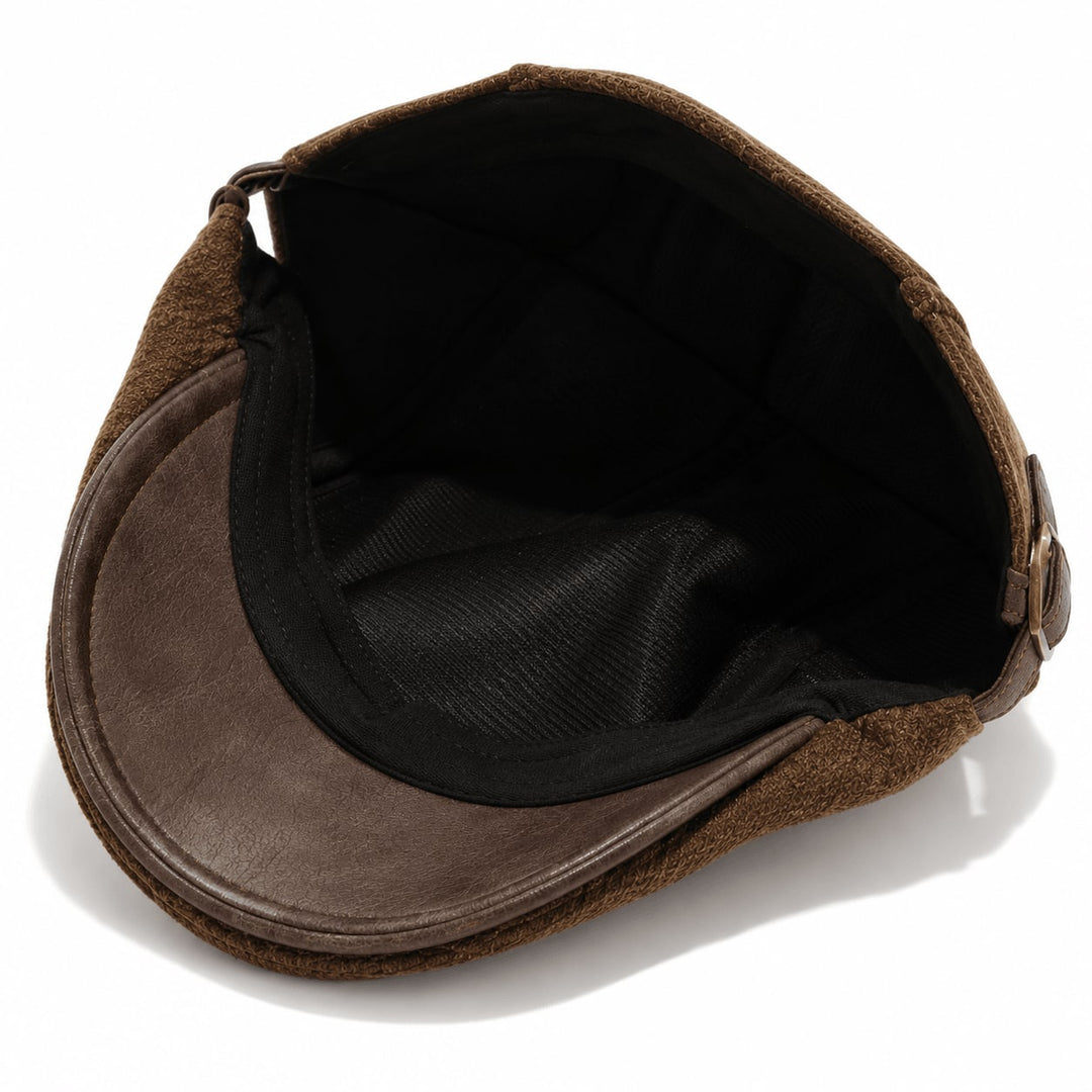 Flache Herren-Cap aus Wolle und Leder mit verstellbarem Riemen