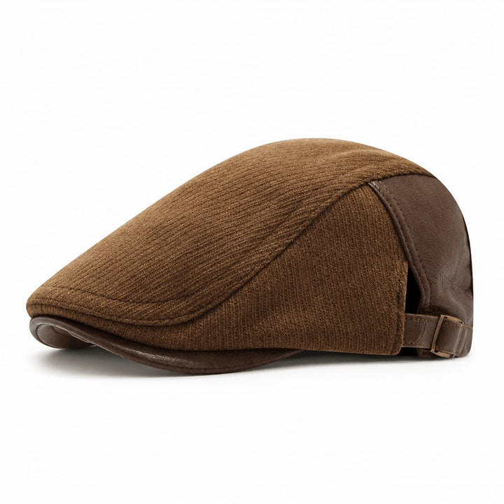 Flache Herren-Cap aus Wolle und Leder mit verstellbarem Riemen