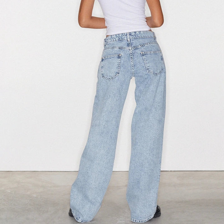 Wijde damesdenim broek - los model van een katoenmix