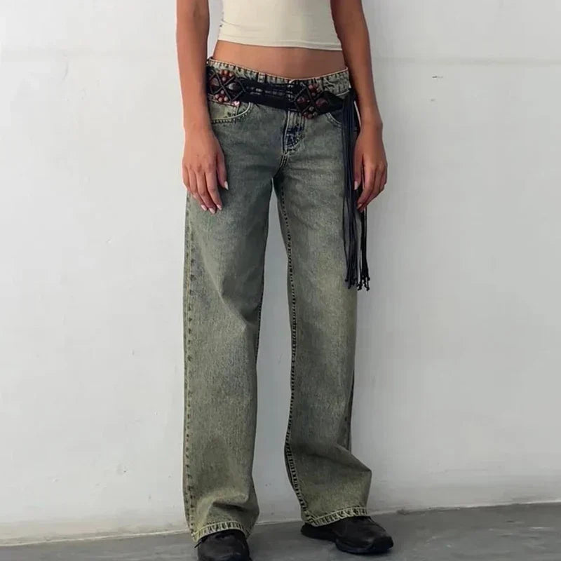Wijde damesdenim broek - los model van een katoenmix