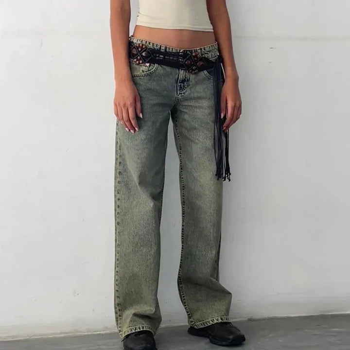 Wijde damesdenim broek - los model van een katoenmix