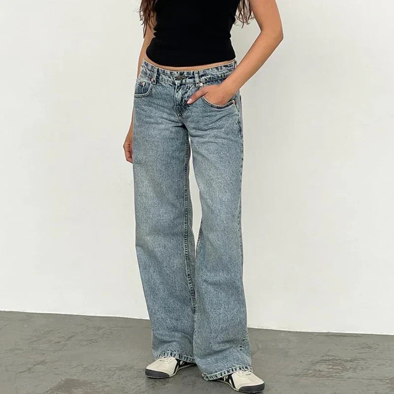 Wijde damesdenim broek - los model van een katoenmix