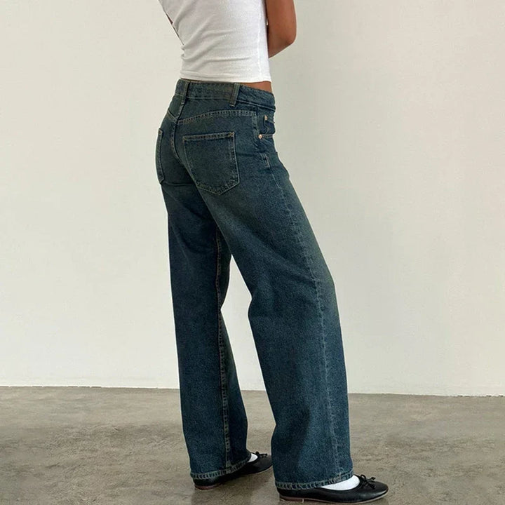 Wijde damesdenim broek - los model van een katoenmix
