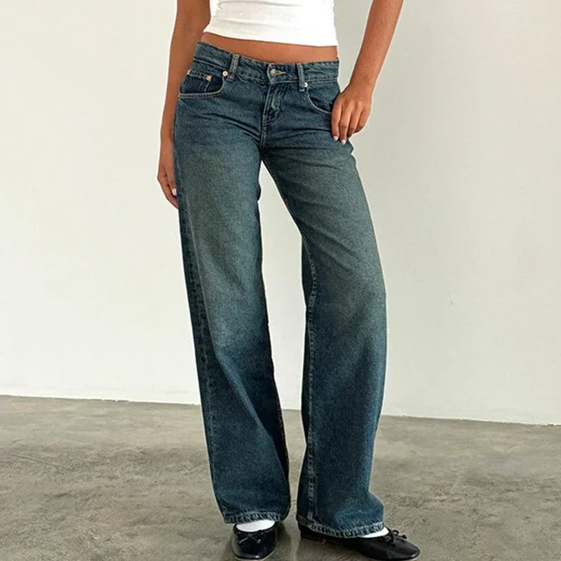 Wijde damesdenim broek - los model van een katoenmix