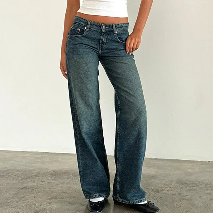 Wijde damesdenim broek - los model van een katoenmix