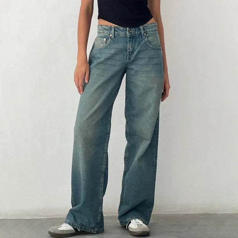 Wijde damesdenim broek - los model van een katoenmix