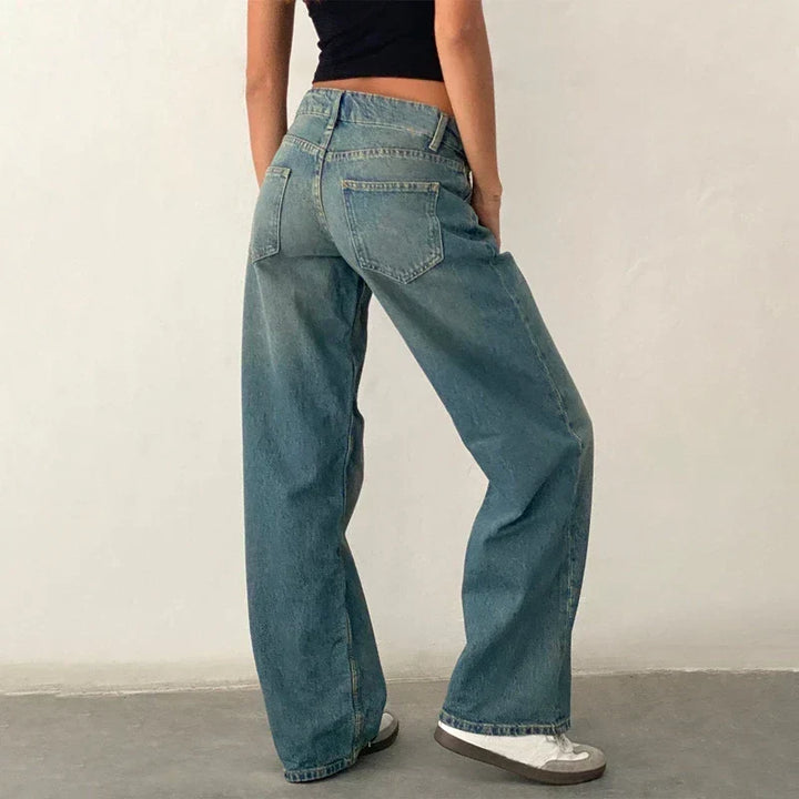 Wijde damesdenim broek - los model van een katoenmix