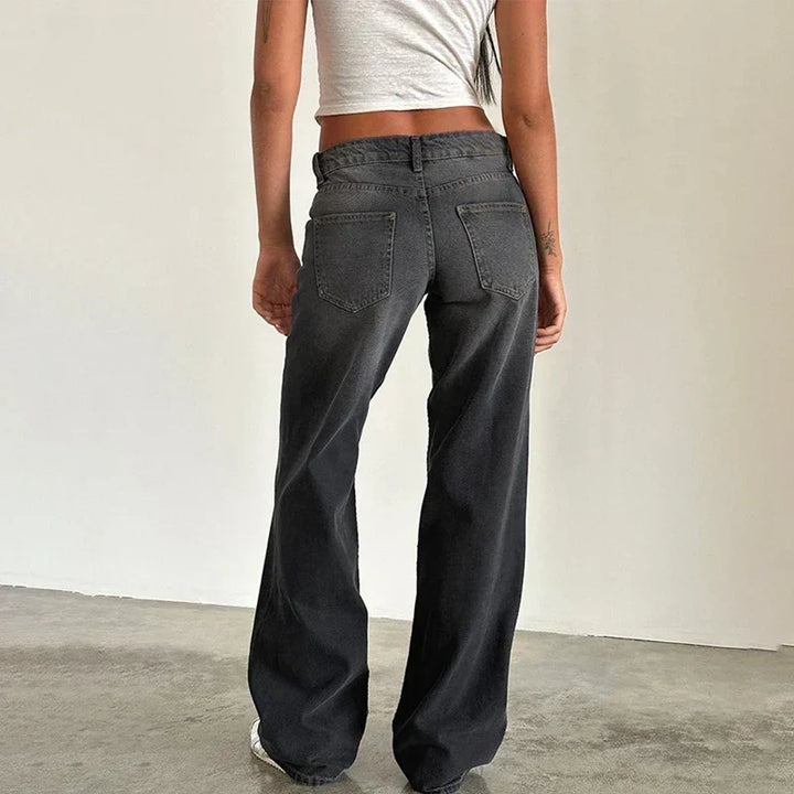 Wijde damesdenim broek - los model van een katoenmix