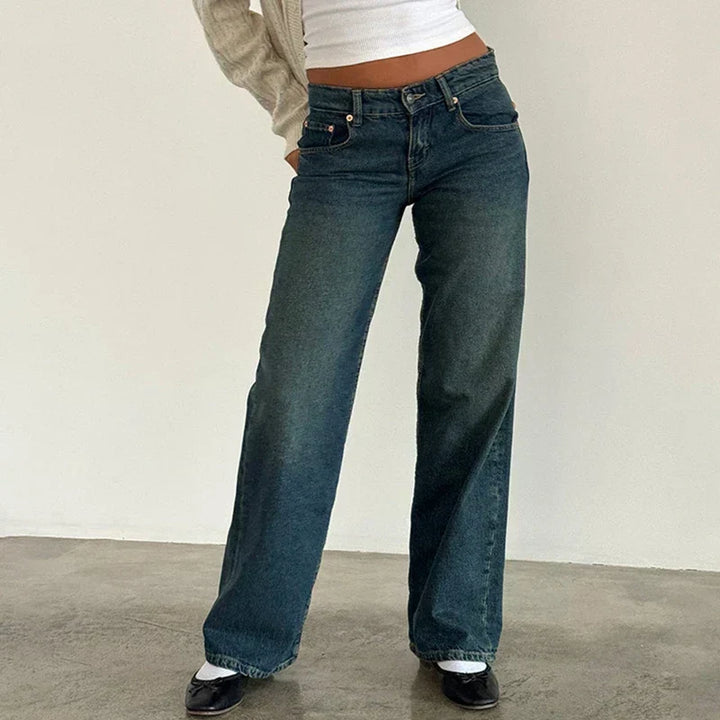 Wijde damesdenim broek - los model van een katoenmix