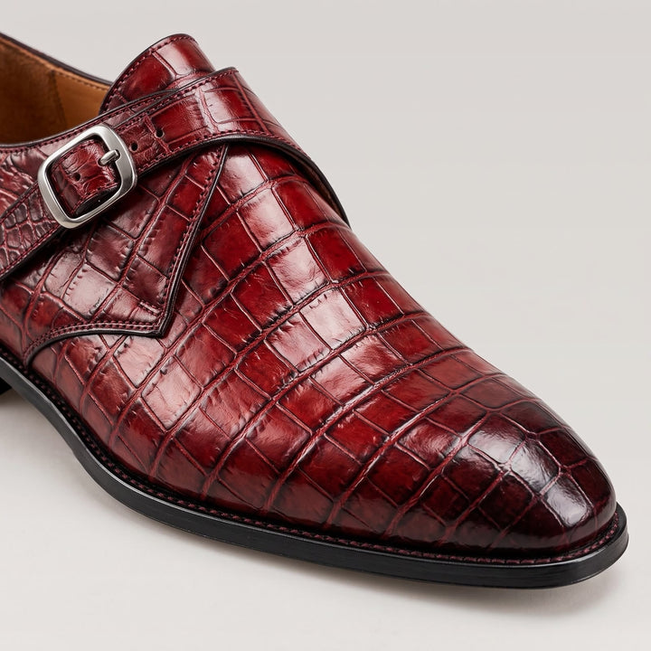 Herren-Schuhe aus Leder in Krokodillederoptik mit einfacher Schnalle