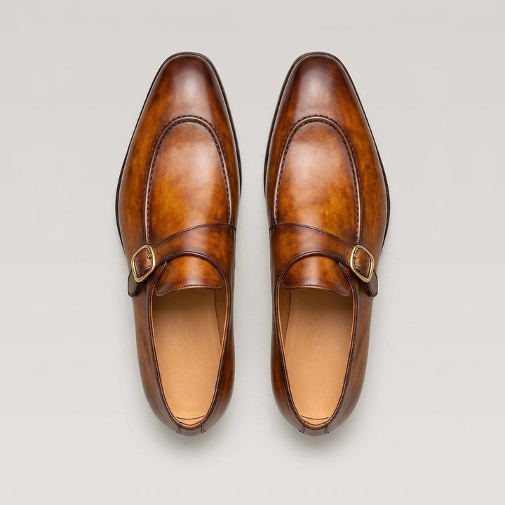 Herren-Loafer aus patiniertem Leder mit einfacher Schnalle und Schnallenverschluss