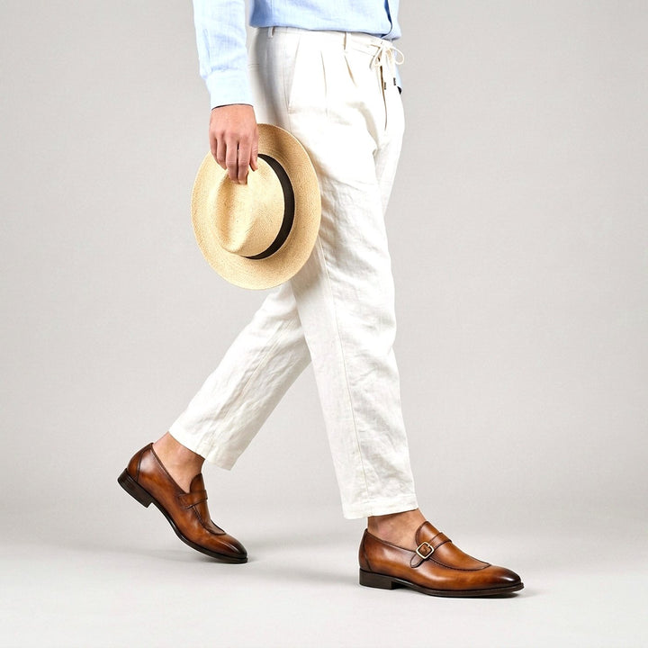 Herren-Loafer aus patiniertem Leder mit einfacher Schnalle und Schnallenverschluss