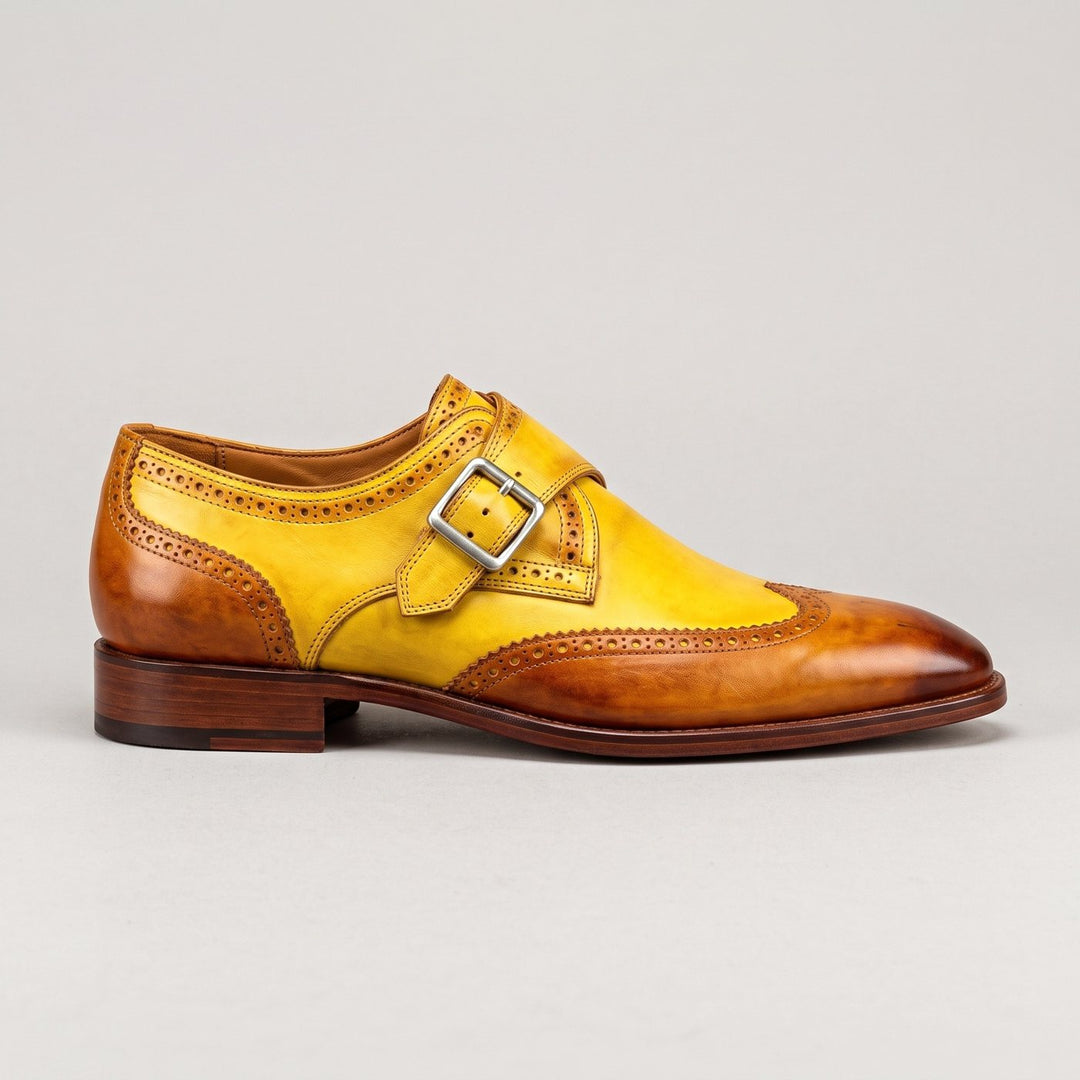 Zweifarbige Herren-Lederschuhe mit einfacher Schnalle und Brogue-Details
