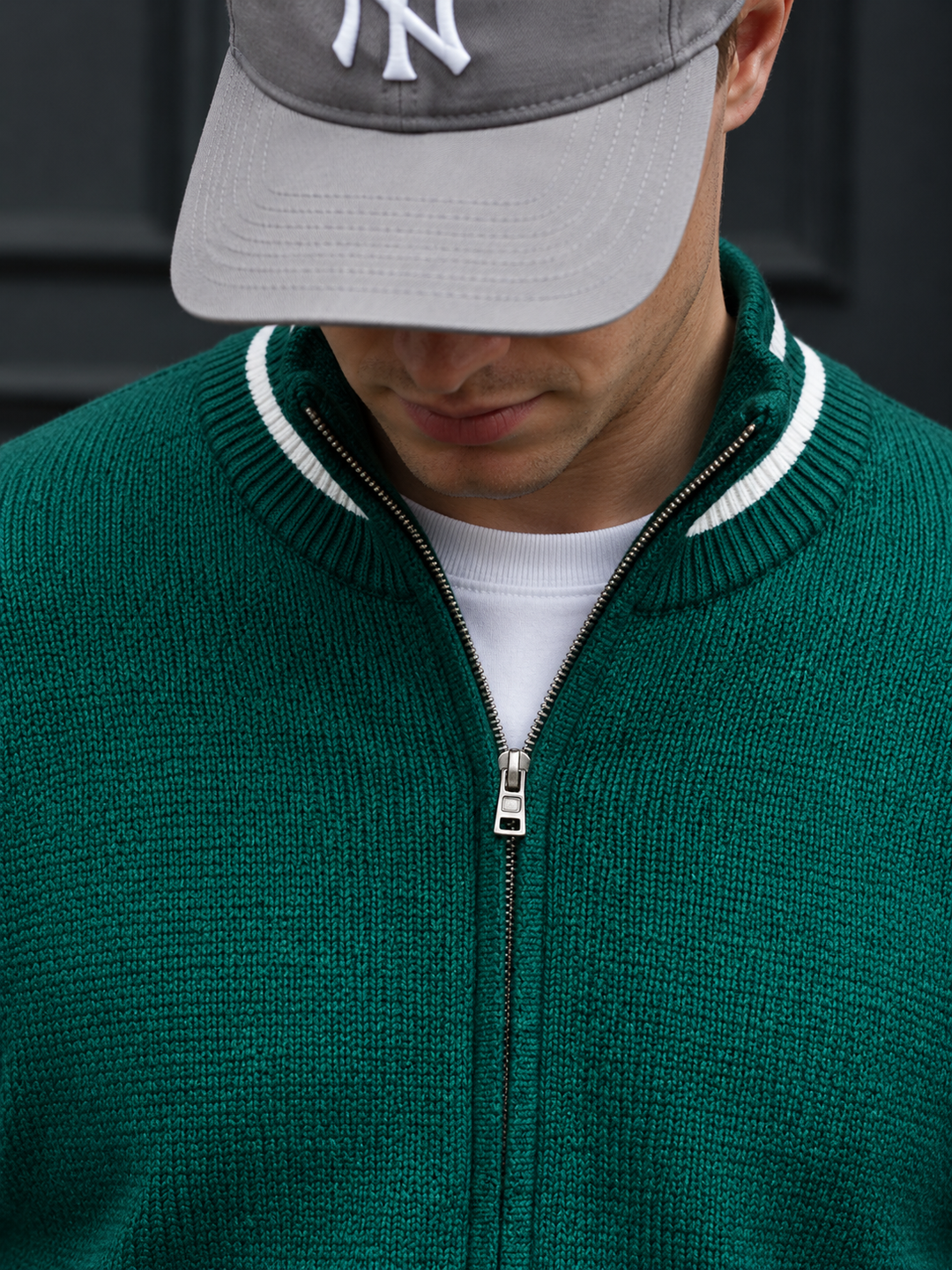 Men's Knitwear Set with Stand-Collar Full-Zip Jacket and Straight-Leg Pants