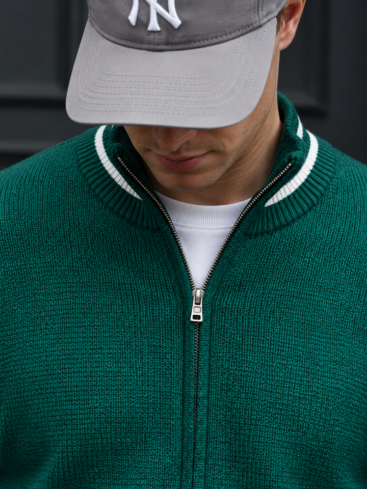 Men's Knitwear Set with Stand-Collar Full-Zip Jacket and Straight-Leg Pants