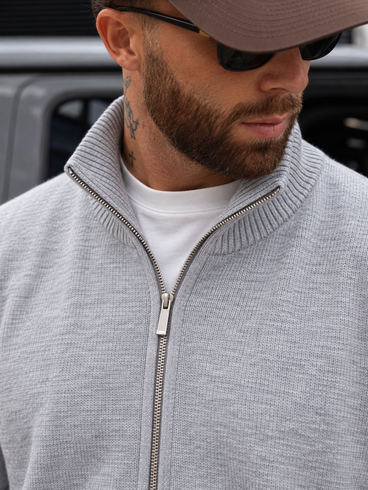 Completo in maglia da uomo con giacca con zip e collo alto e pantaloni a gamba dritta