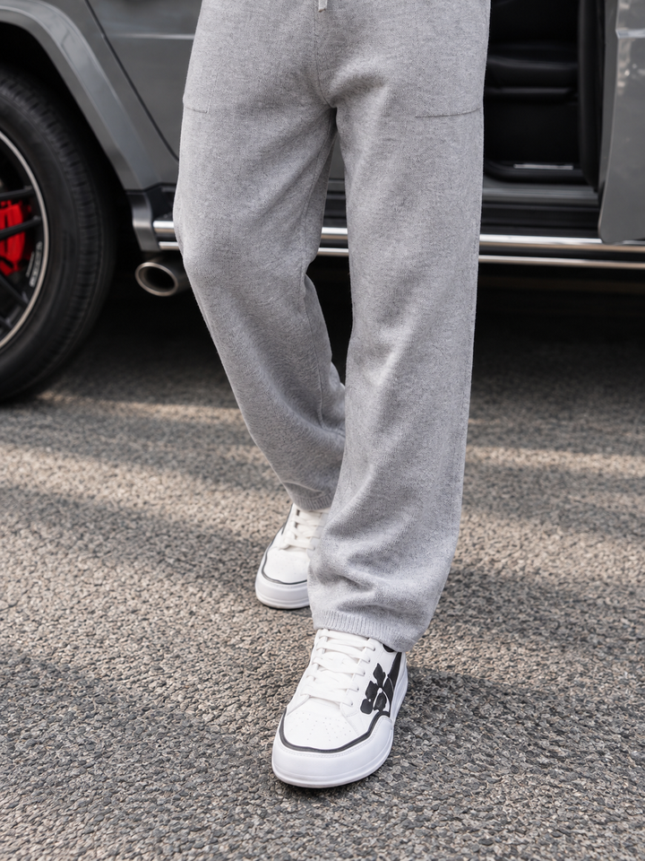 Completo in maglia da uomo con giacca con zip e collo alto e pantaloni a gamba dritta