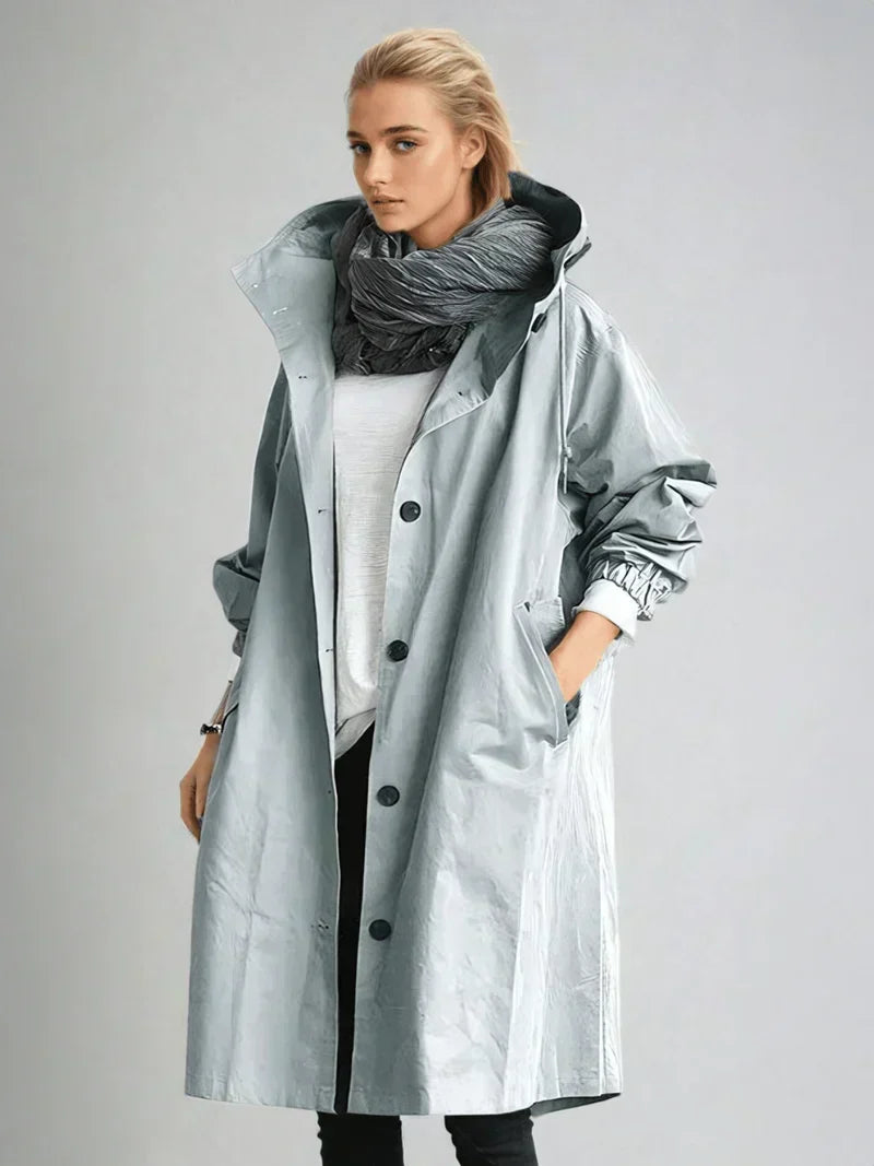 Impermeable Déperlant à Capuche et Ceinture Femme