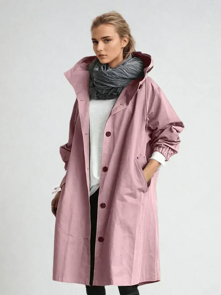 Impermeable Déperlant à Capuche et Ceinture Femme