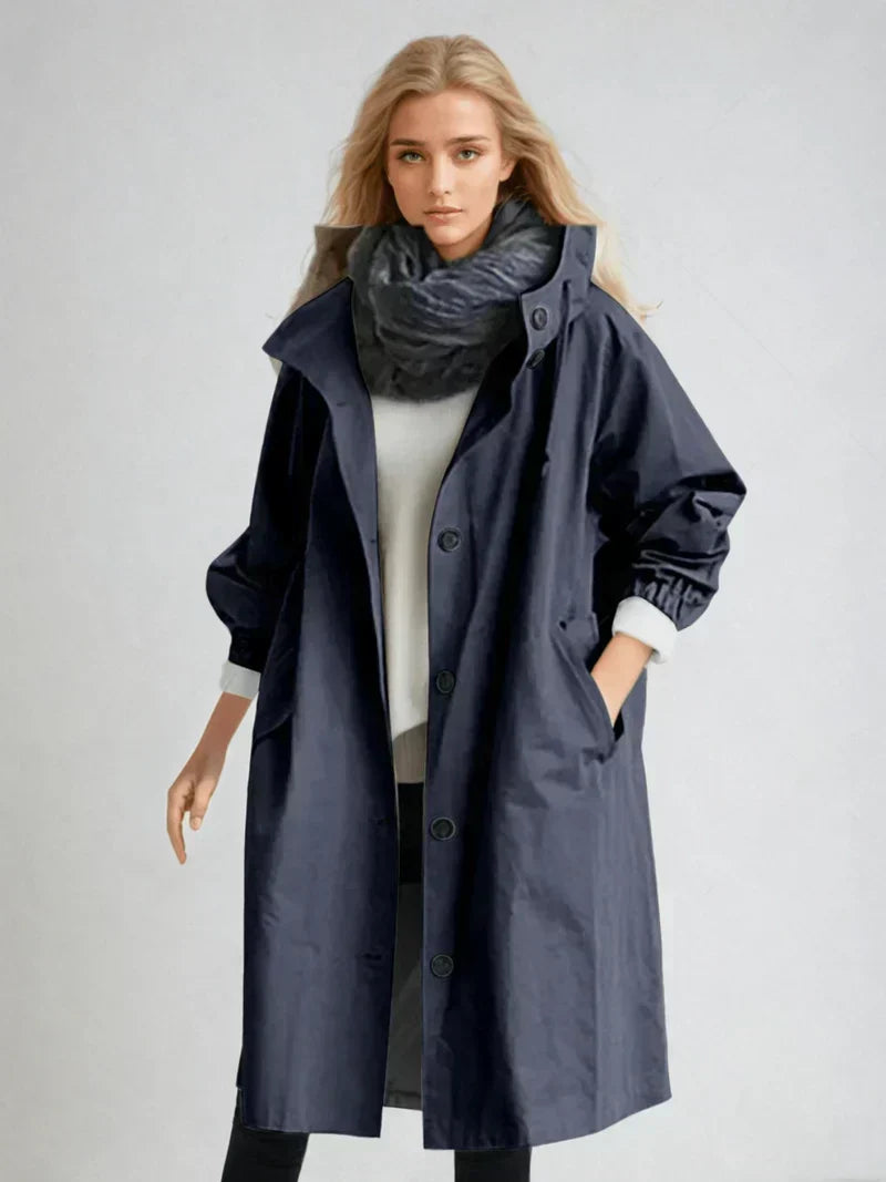 Impermeable Déperlant à Capuche et Ceinture Femme