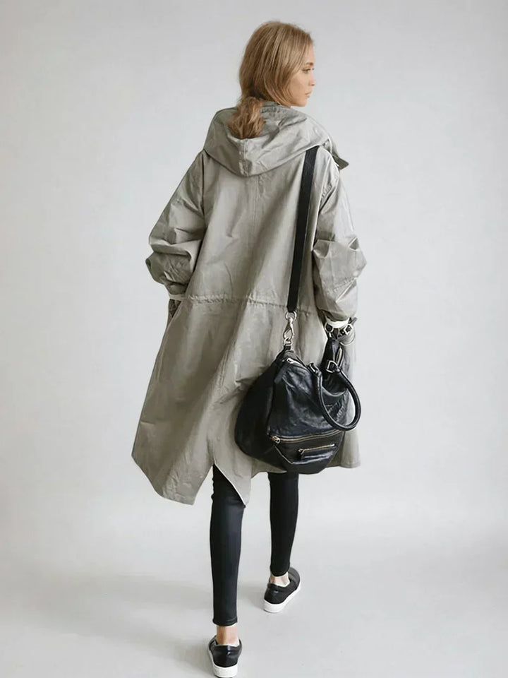 Impermeable Déperlant à Capuche et Ceinture Femme