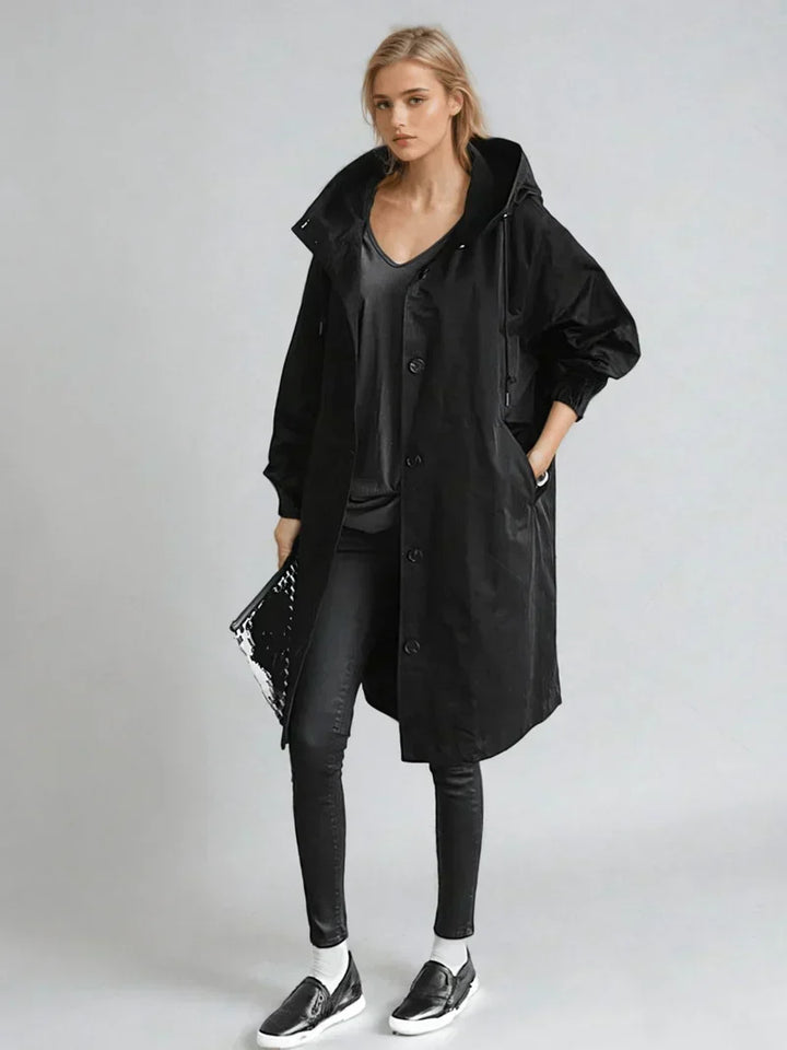 Impermeable Déperlant à Capuche et Ceinture Femme