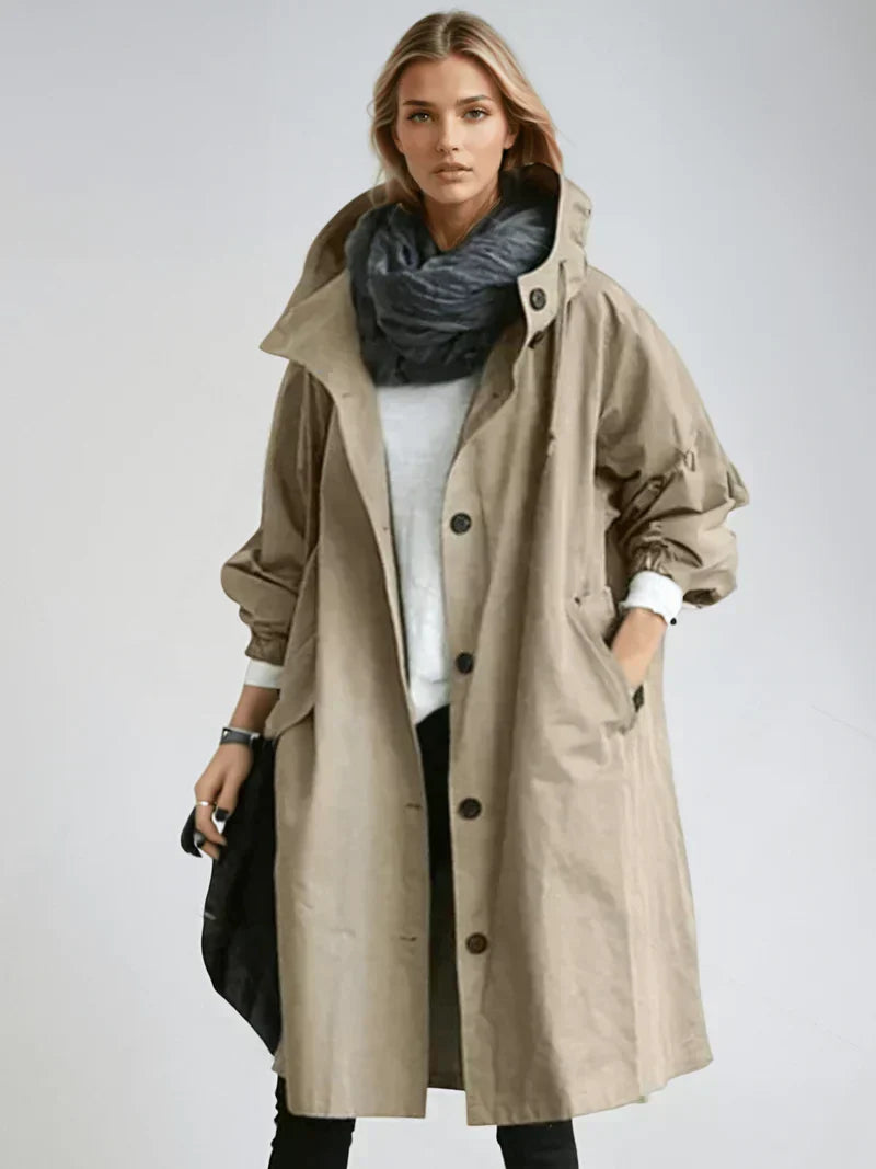 Impermeable Déperlant à Capuche et Ceinture Femme