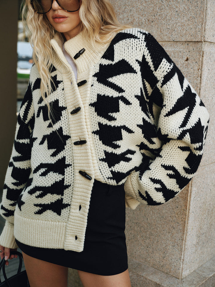 Cardigan oversize da donna in maglia con motivo pied-de-poule