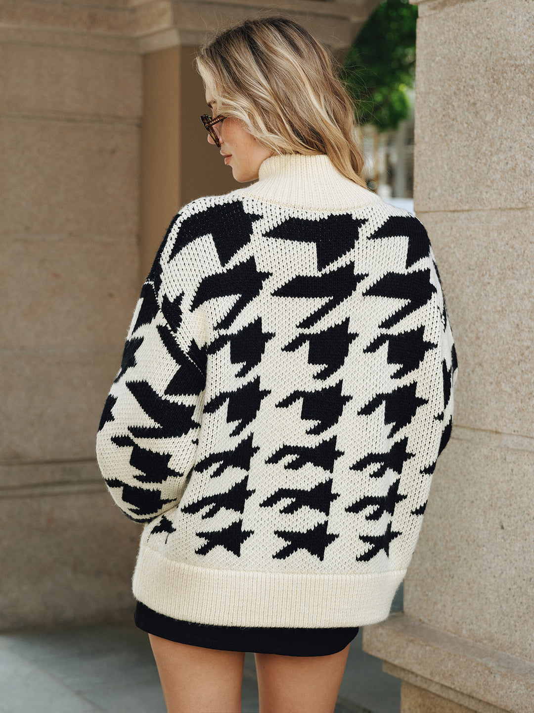 Cardigan oversize da donna in maglia con motivo pied-de-poule