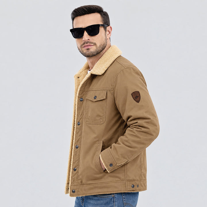 Giacca trucker da uomo foderata in sherpa con colletto risvoltato