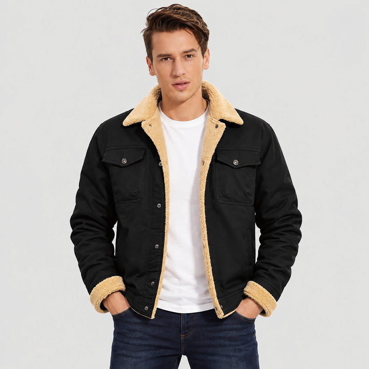 Giacca trucker da uomo foderata in sherpa con colletto risvoltato