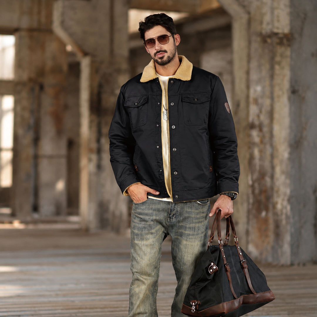 Giacca trucker da uomo foderata in sherpa con colletto risvoltato