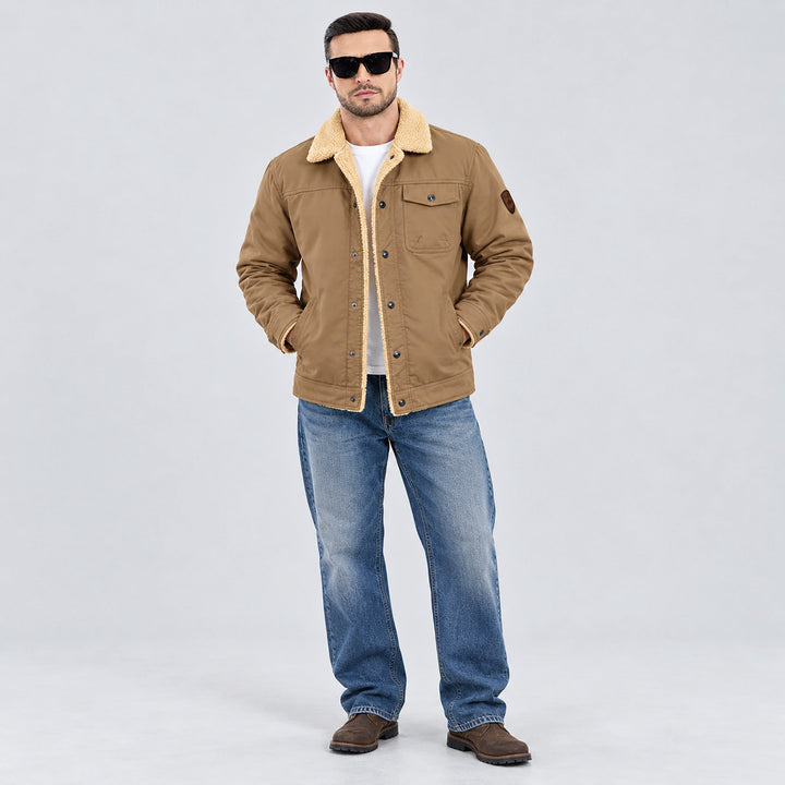 Giacca trucker da uomo foderata in sherpa con colletto risvoltato