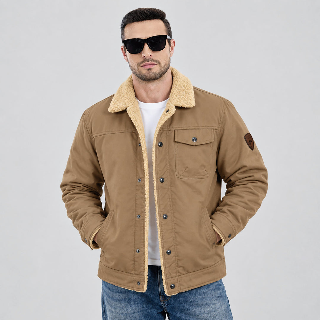 Giacca trucker da uomo foderata in sherpa con colletto risvoltato