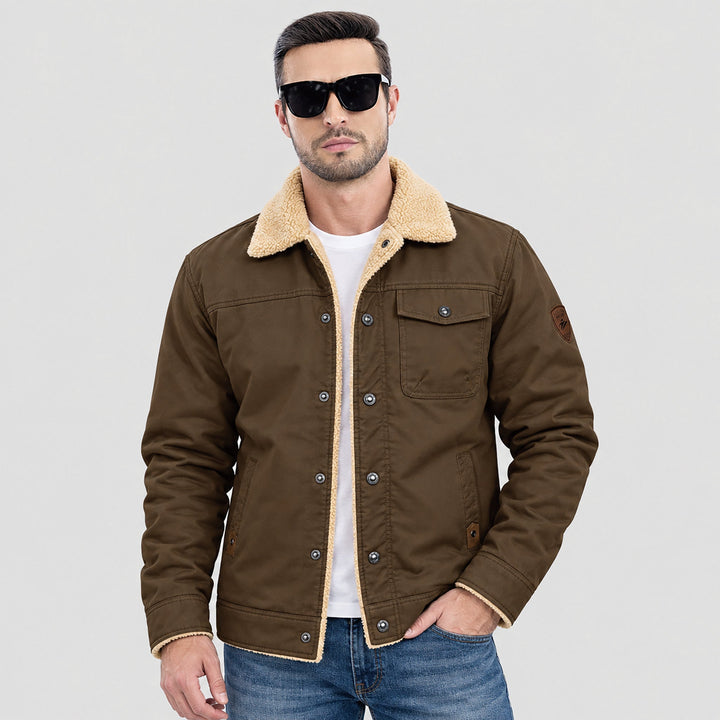 Giacca trucker da uomo foderata in sherpa con colletto risvoltato