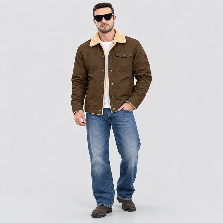 Giacca trucker da uomo foderata in sherpa con colletto risvoltato
