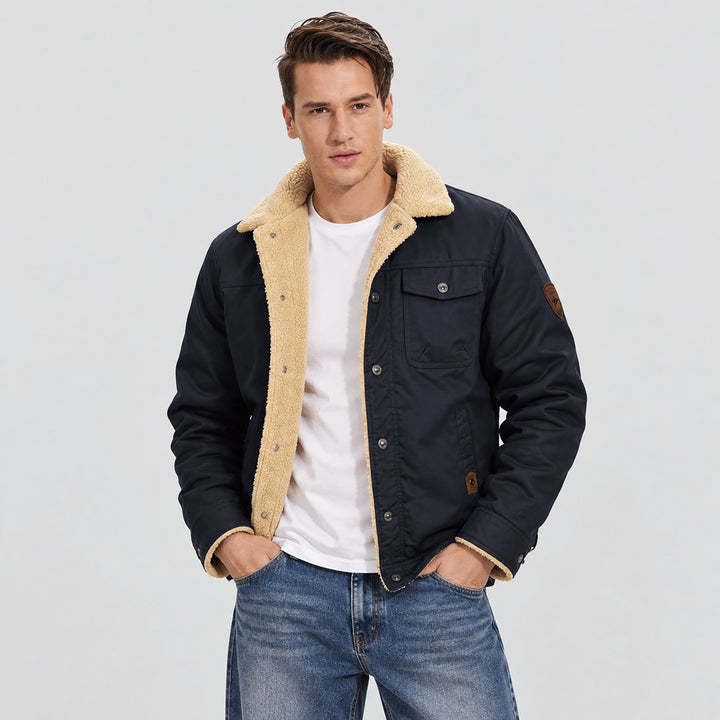 Giacca trucker da uomo foderata in sherpa con colletto risvoltato