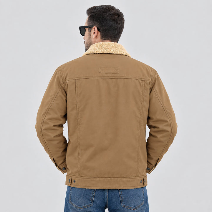 Giacca trucker da uomo foderata in sherpa con colletto risvoltato