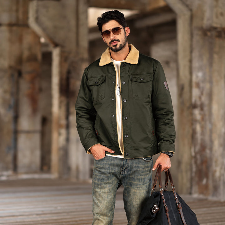 Giacca trucker da uomo foderata in sherpa con colletto risvoltato