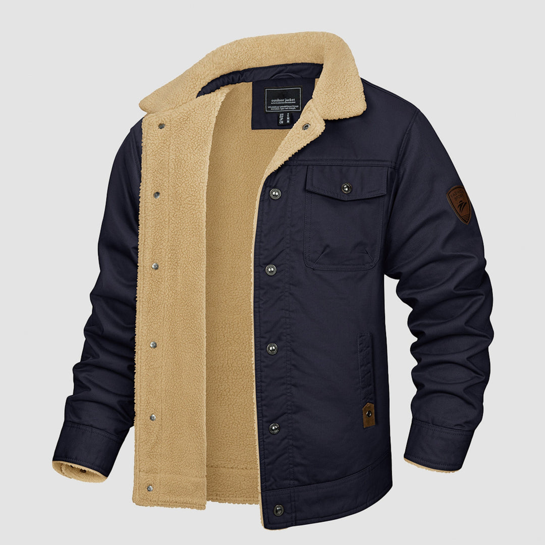 Giacca trucker da uomo foderata in sherpa con colletto risvoltato