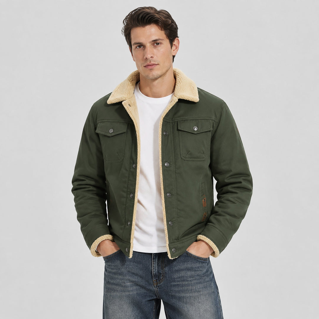 Giacca trucker da uomo foderata in sherpa con colletto risvoltato