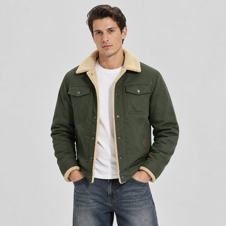 Giacca trucker da uomo foderata in sherpa con colletto risvoltato