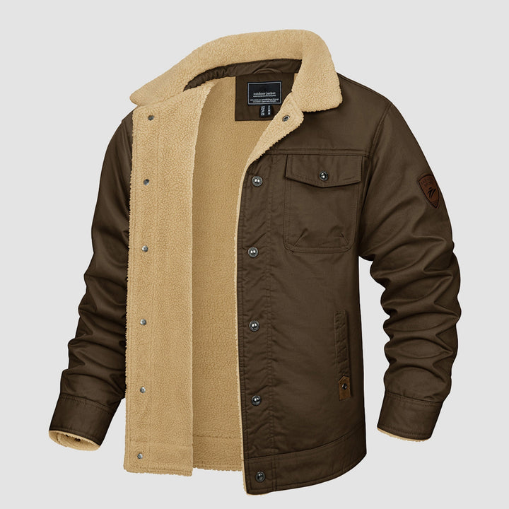 Giacca trucker da uomo foderata in sherpa con colletto risvoltato