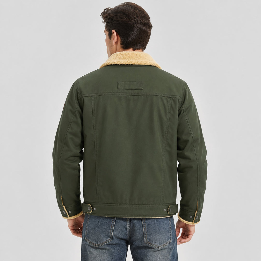 Giacca trucker da uomo foderata in sherpa con colletto risvoltato