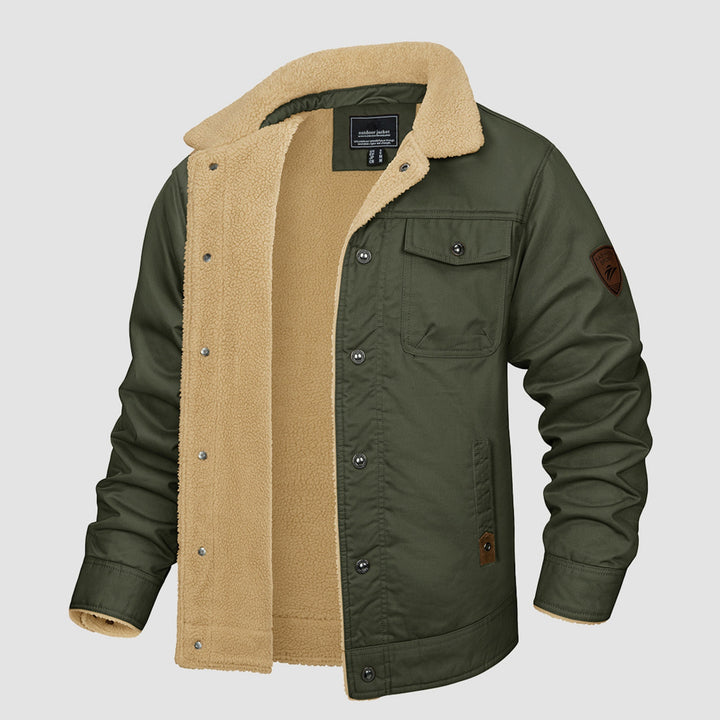 Giacca trucker da uomo foderata in sherpa con colletto risvoltato