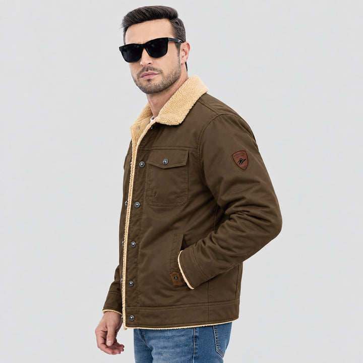 Giacca trucker da uomo foderata in sherpa con colletto risvoltato